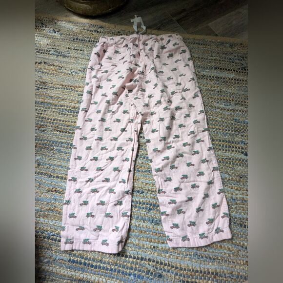 J.Crew Men's Pink Christmas Tree Truck Pajama Pants L Flannel Drawstring Waist - Picture 8 of 8